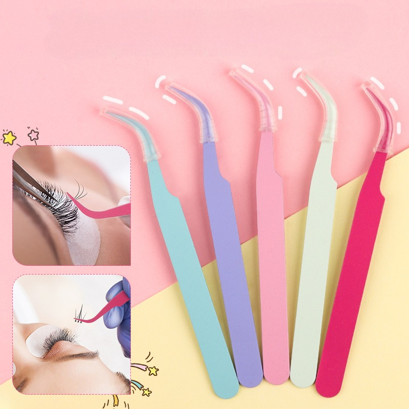 Lash Mapping Sticker - Random Color Mini Curved Tweezers Set,